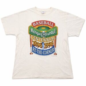 Vintage Single Stitch 1996 Michigan & Trumbull Baseball Shirt Delta XL USA